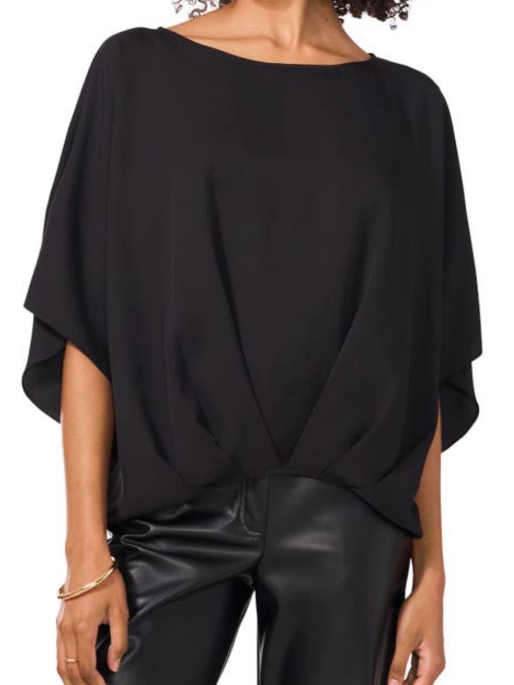 Vince Camuto Black Crepe de Chine Bubble Dolman Sleeve Top XL